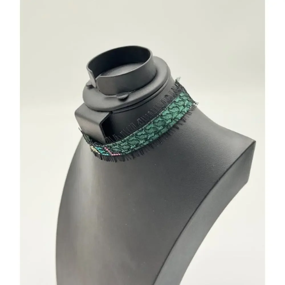 CHANEL Vintage Green Lace and Crystal Logo Choker Necklace